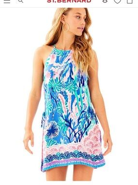 Lilly Pulitzer Blue & Pink Halter Swim Coverup Dress